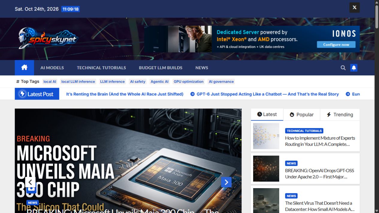 SpicySkynet AI news and tutorials homepage